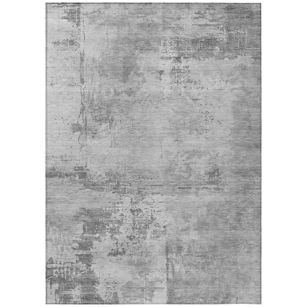 HomeRoots 5' Stylish Gray and Silver Abstract Area Rug for Indoor and Outdoor Use — Washable & Durable Design 5' X 8' 602708