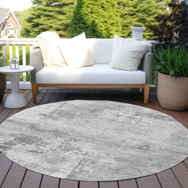 Homeroots 3' Beige And Gray Abstract Washable Indoor Outdoor Area Rug For Versatile Home Decor Solutions 8' Round Polyester 602709