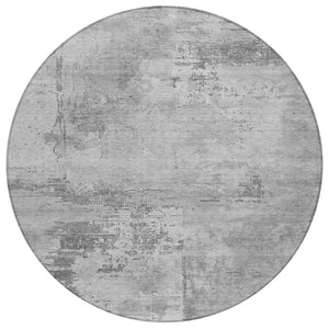 HomeRoots 5' Stylish Gray and Silver Abstract Area Rug for Indoor and Outdoor Use — Washable & Durable Design 8' Round 602709