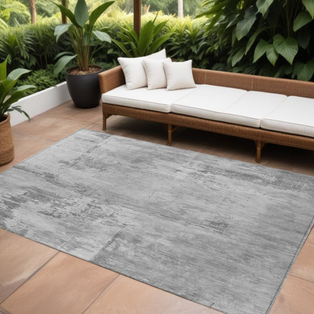 HomeRoots 9' X 12' Gray and Silver Abstract Indoor-Outdoor Area Rug - Durable, Washable, Modern Design for All Spaces 602711