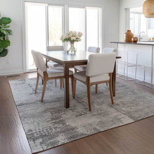 Homeroots 3' Beige And Gray Abstract Washable Indoor Outdoor Area Rug For Versatile Home Decor Solutions 9' X 12' Polyester 602711