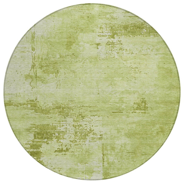 HomeRoots 5' Contemporary Lime Green and Ivory Abstract Area Rug - Durable, Washable for Indoor & Outdoor Use 8' Round 602715