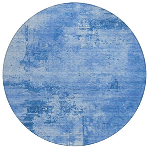 HomeRoots 5' Stylish Navy Blue and Ivory Abstract Area Rug - Durable Indoor/Outdoor, Easy-Care, Washable Design 8' Round 602727