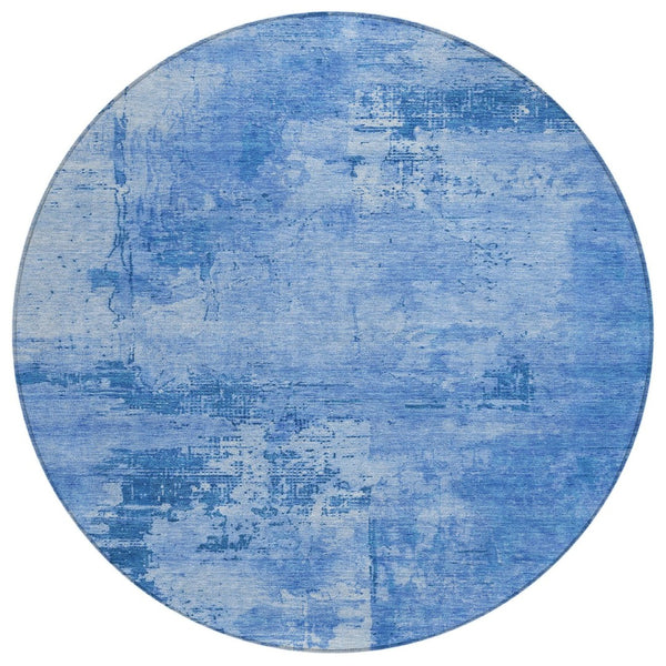 HomeRoots 5' Stylish Navy Blue and Ivory Abstract Area Rug - Durable Indoor/Outdoor, Easy-Care, Washable Design 8' Round 602727