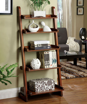 English Elm Stylish Oak Ladder Shelf 5-Tier Display Unit 23"W x 8"D x 42.5"H — Modern Transitional Storage, Easy Assembly B2741P342792
