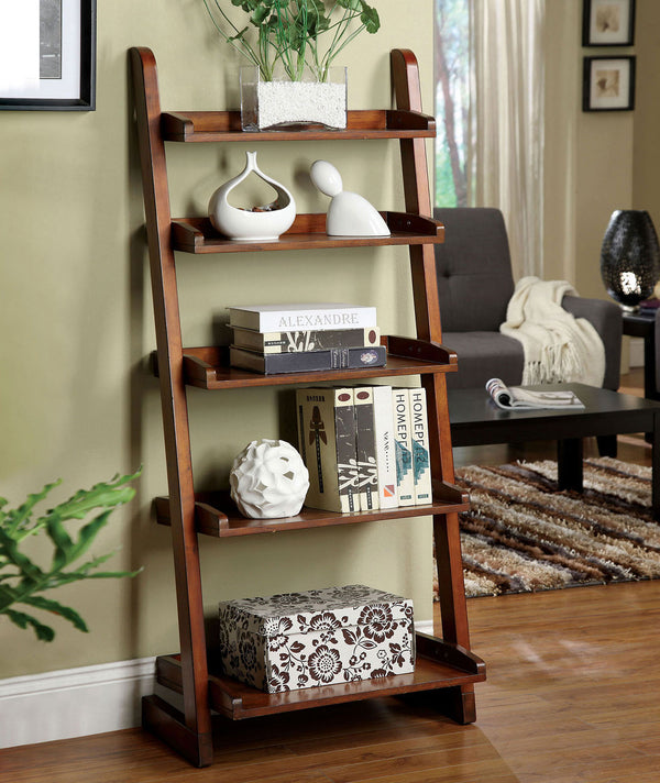 English Elm Stylish Oak Ladder Shelf 5-Tier Display Unit 23"W x 8"D x 42.5"H — Modern Transitional Storage, Easy Assembly B2741P342792