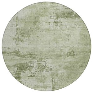 HomeRoots 5' Olive Green and Ivory Abstract Area Rug – Stylish, Durable, Machine Washable for Indoor/Outdoor Use 8' Round 602733
