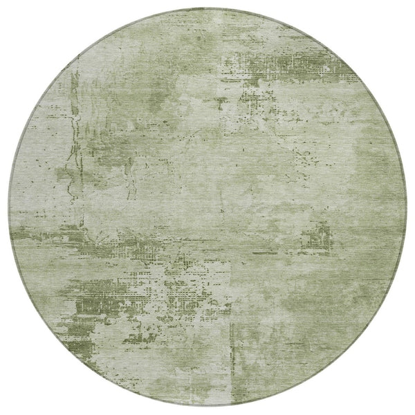 HomeRoots 5' Olive Green and Ivory Abstract Area Rug – Stylish, Durable, Machine Washable for Indoor/Outdoor Use 8' Round 602733