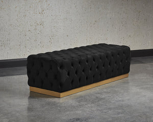 Sunpan Babette Bench - Glamorous Deep Tufted Seating with Burnished Brass Base for Stylish Interiors Abbington Black