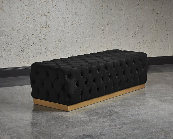Sunpan Babette Bench - Glamorous Deep Tufted Seating with Burnished Brass Base for Stylish Interiors Abbington Black