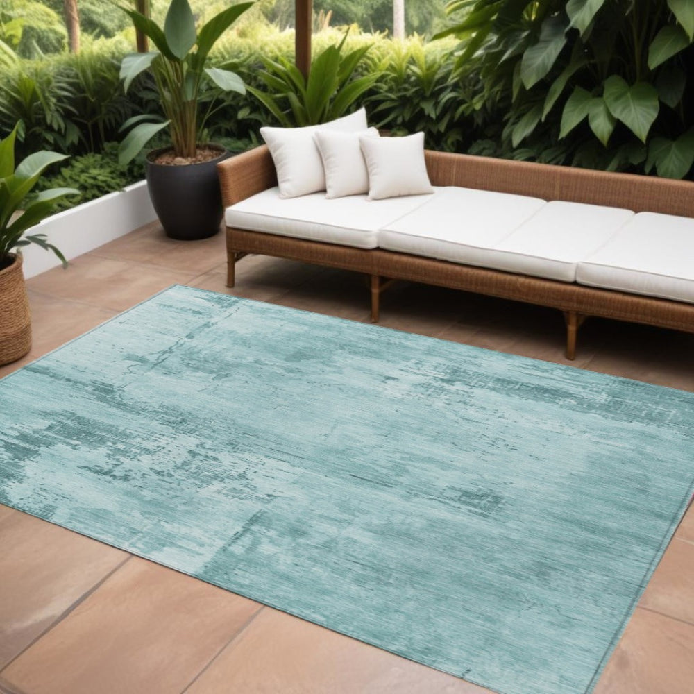 HomeRoots 5' Blue and Ivory Abstract Area Rug - Durable, Washable, Ideal for Indoor and Outdoor Spaces! 10' X 14' 602748