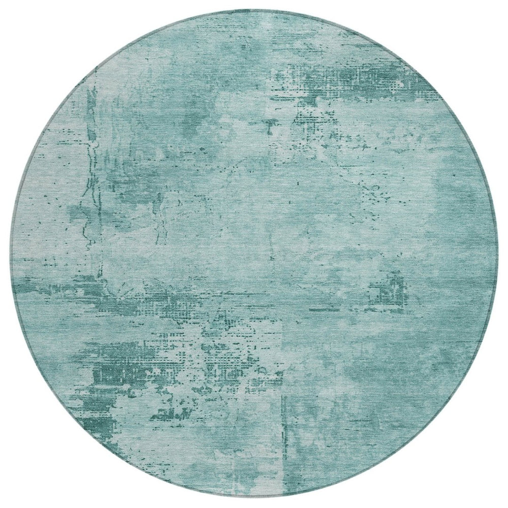 HomeRoots 5' Teal Blue and Ivory Abstract Area Rug - Stylish, Washable, Indoor/Outdoor Versatility for Any Space 8' Round 602751