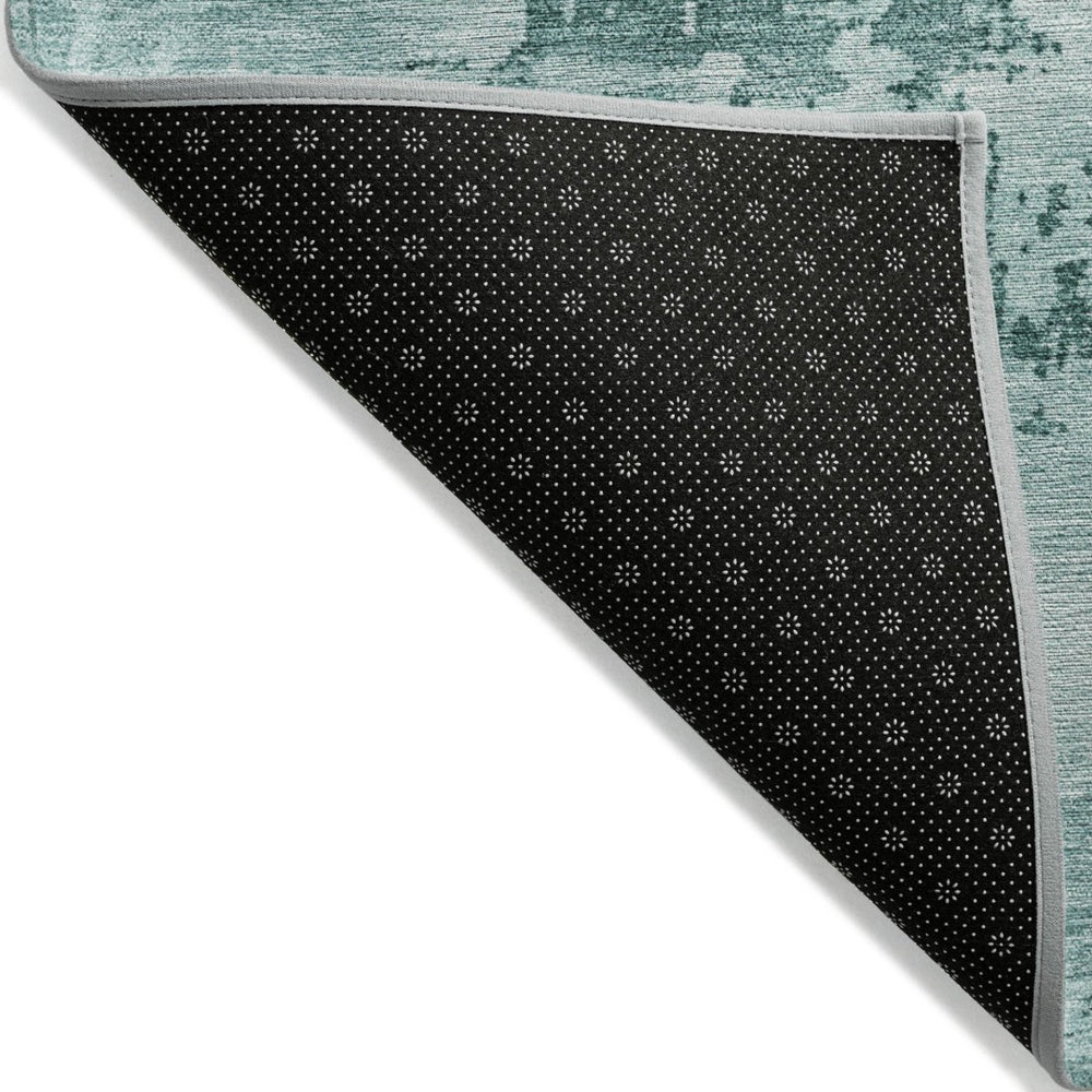 HomeRoots 5' Teal Blue and Ivory Abstract Area Rug - Stylish, Washable, Indoor/Outdoor Versatility for Any Space 8' Round 602751