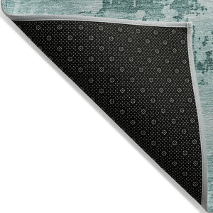 HomeRoots 5' Teal Blue and Ivory Abstract Area Rug - Stylish, Washable, Indoor/Outdoor Versatility for Any Space 8' Round 602751