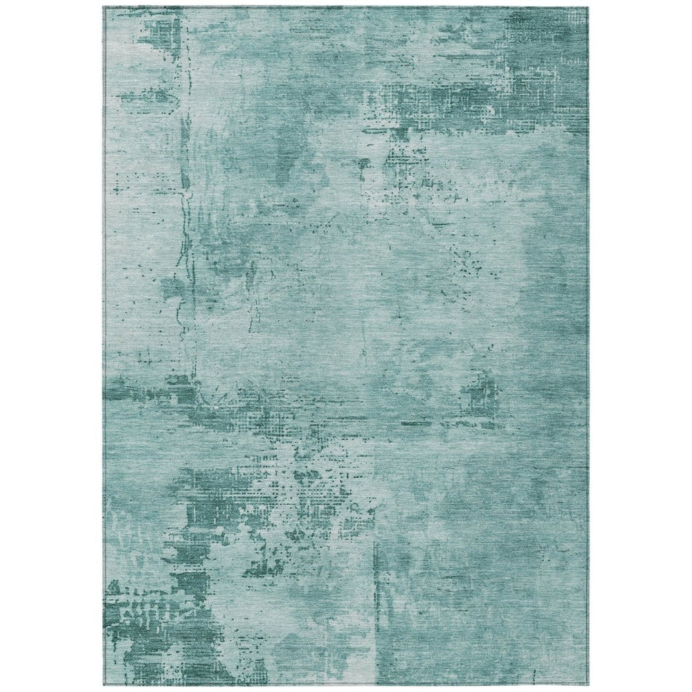 HomeRoots 9' Teal Blue & Ivory Abstract Area Rug - Washable, Stain-Resistant, Indoor/Outdoor Durable Decor 602753