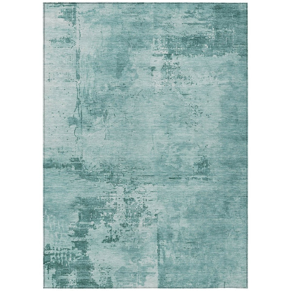 HomeRoots 5' Teal Blue and Ivory Abstract Area Rug - Stylish, Washable, Indoor/Outdoor Versatility for Any Space 10' X 14' 602754