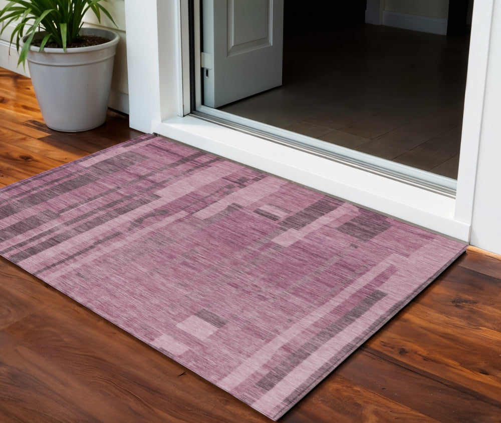 Homeroots 3' Blush And Brown Striped Washable Area Rug – Perfect For Indoor And Outdoor Spaces, Durable Design 3' X 5' Polyester 602755