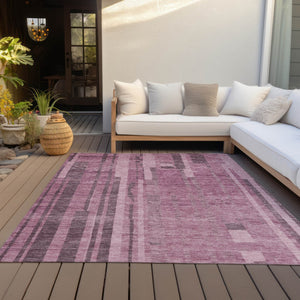 Homeroots 3' Blush And Brown Striped Washable Area Rug – Perfect For Indoor And Outdoor Spaces, Durable Design 3' X 5' Polyester 602755