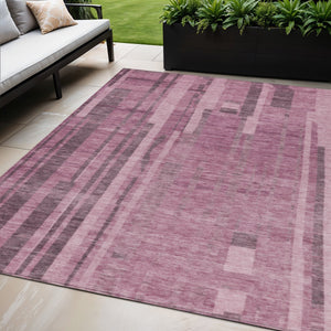 Homeroots 3' Blush And Brown Striped Washable Area Rug – Perfect For Indoor And Outdoor Spaces, Durable Design 5' X 8' Polyester 602756