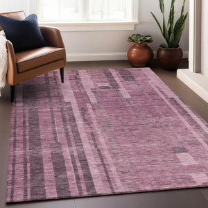Homeroots 3' Blush And Brown Striped Washable Area Rug – Perfect For Indoor And Outdoor Spaces, Durable Design 5' X 8' Polyester 602756