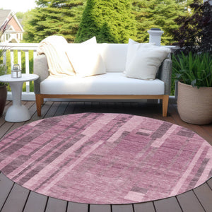 Homeroots 3' Blush And Brown Striped Washable Area Rug – Perfect For Indoor And Outdoor Spaces, Durable Design 8' Round Polyester 602757