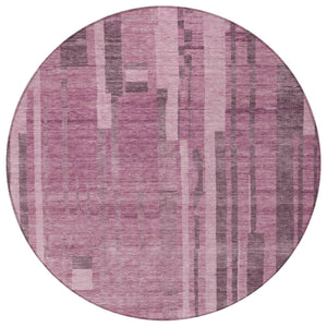 Homeroots 3' Blush And Brown Striped Washable Area Rug – Perfect For Indoor And Outdoor Spaces, Durable Design 8' Round Polyester 602757