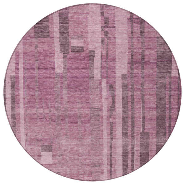 Homeroots 3' Blush And Brown Striped Washable Area Rug – Perfect For Indoor And Outdoor Spaces, Durable Design 8' Round Polyester 602757