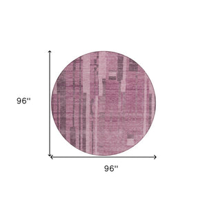 Homeroots 3' Blush And Brown Striped Washable Area Rug – Perfect For Indoor And Outdoor Spaces, Durable Design 8' Round Polyester 602757