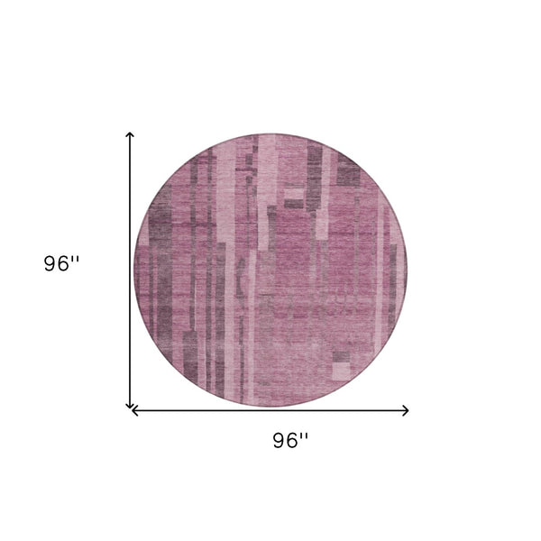 Homeroots 3' Blush And Brown Striped Washable Area Rug – Perfect For Indoor And Outdoor Spaces, Durable Design 8' Round Polyester 602757