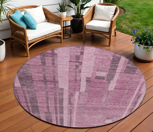 Homeroots 3' Blush And Brown Striped Washable Area Rug – Perfect For Indoor And Outdoor Spaces, Durable Design 8' Round Polyester 602757