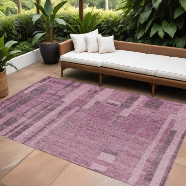 Homeroots 3' Blush And Brown Striped Washable Area Rug – Perfect For Indoor And Outdoor Spaces, Durable Design 10' X 14' Polyester 602760
