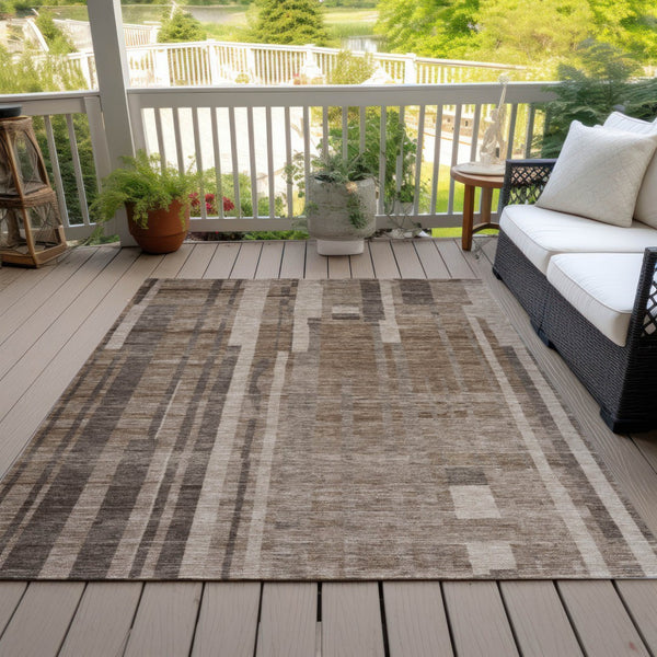 Homeroots 3' Blush And Brown Striped Washable Area Rug – Perfect For Indoor And Outdoor Spaces, Durable Design 3' X 5' Polyester 602761