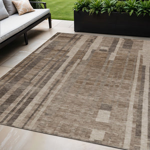 Homeroots 3' Blush And Brown Striped Washable Area Rug – Perfect For Indoor And Outdoor Spaces, Durable Design 5' X 8' Polyester 602762