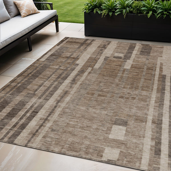 Homeroots 3' Blush And Brown Striped Washable Area Rug – Perfect For Indoor And Outdoor Spaces, Durable Design 5' X 8' Polyester 602762