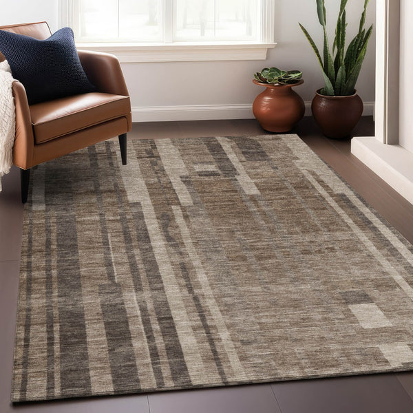 Homeroots 3' Blush And Brown Striped Washable Area Rug – Perfect For Indoor And Outdoor Spaces, Durable Design 5' X 8' Polyester 602762