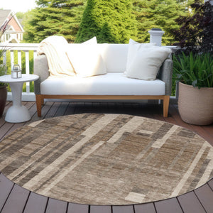 Homeroots 3' Blush And Brown Striped Washable Area Rug – Perfect For Indoor And Outdoor Spaces, Durable Design 8' Round Polyester 602763