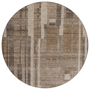 HomeRoots 5' Timeless Brown and Beige Striped Indoor-Outdoor Area Rug for Effortless Style and Durability 8' Round 602763