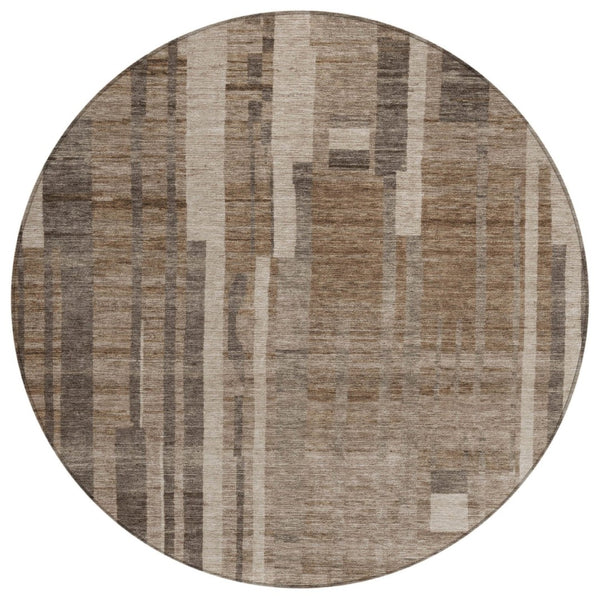 HomeRoots 5' Timeless Brown and Beige Striped Indoor-Outdoor Area Rug for Effortless Style and Durability 8' Round 602763