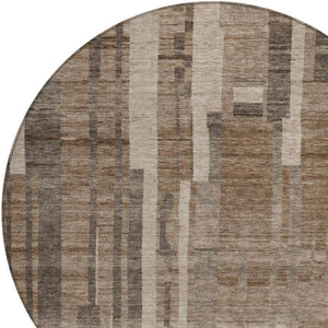 Homeroots 3' Blush And Brown Striped Washable Area Rug – Perfect For Indoor And Outdoor Spaces, Durable Design 8' Round Polyester 602763