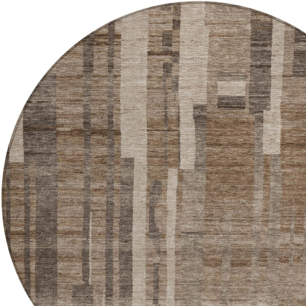 Homeroots 3' Blush And Brown Striped Washable Area Rug – Perfect For Indoor And Outdoor Spaces, Durable Design 8' Round Polyester 602763