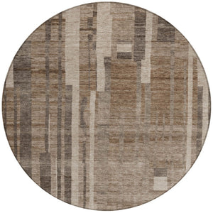 Homeroots 3' Blush And Brown Striped Washable Area Rug – Perfect For Indoor And Outdoor Spaces, Durable Design 8' Round Polyester 602763