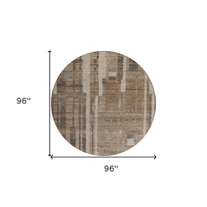 Homeroots 3' Blush And Brown Striped Washable Area Rug – Perfect For Indoor And Outdoor Spaces, Durable Design 8' Round Polyester 602763