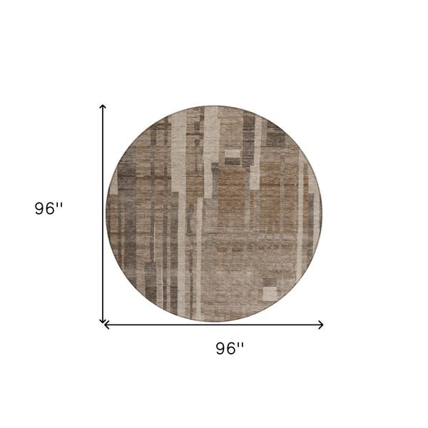 Homeroots 3' Blush And Brown Striped Washable Area Rug – Perfect For Indoor And Outdoor Spaces, Durable Design 8' Round Polyester 602763