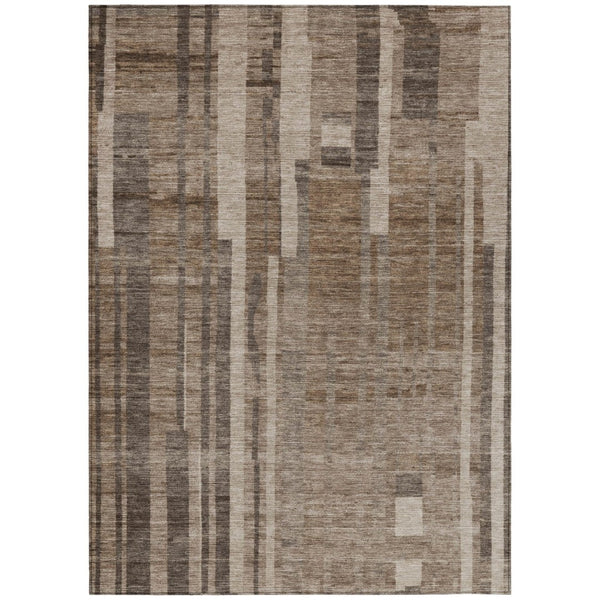 HomeRoots 5' Timeless Brown and Beige Striped Indoor-Outdoor Area Rug for Effortless Style and Durability 8' X 10' 602764