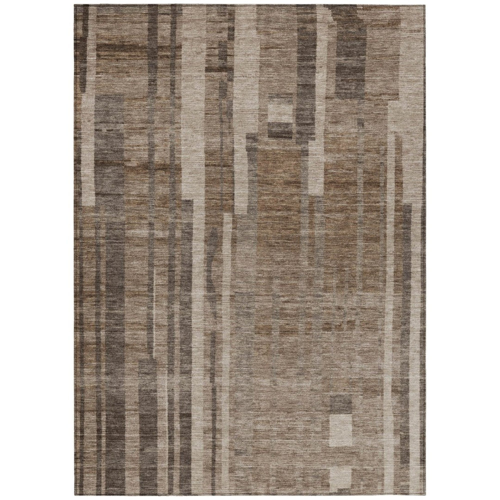 HomeRoots 5' Timeless Brown and Beige Striped Indoor-Outdoor Area Rug for Effortless Style and Durability 10' X 14' 602766
