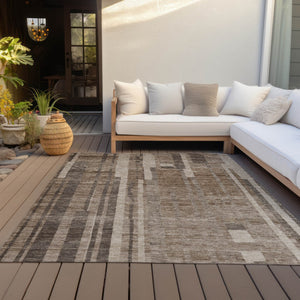 Homeroots 3' Blush And Brown Striped Washable Area Rug – Perfect For Indoor And Outdoor Spaces, Durable Design 10' X 14' Polyester 602766