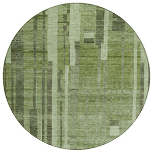 HomeRoots 5' Striped Green and Gray Washable Area Rug for Indoor and Outdoor Spaces - Durable and Stylish 8' Round 602775