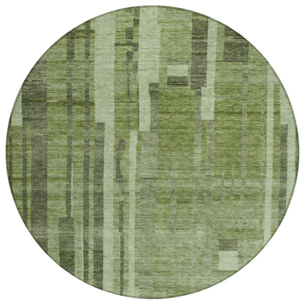 HomeRoots 5' Striped Green and Gray Washable Area Rug for Indoor and Outdoor Spaces - Durable and Stylish 8' Round 602775