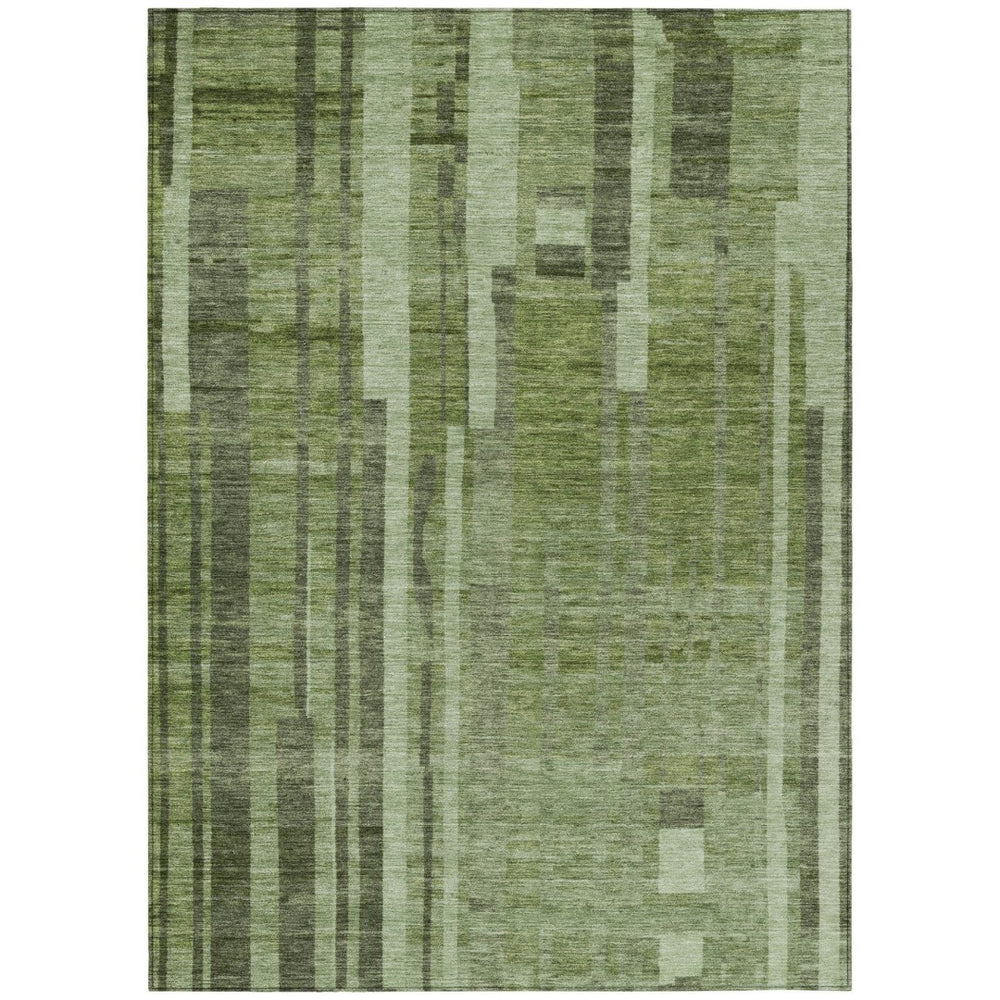 HomeRoots 9' X 12' Stylish Green and Gray Striped Washable Area Rug for Indoor & Outdoor High-Traffic Use 602777