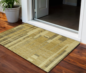 Homeroots 3' Blush And Brown Striped Washable Area Rug – Perfect For Indoor And Outdoor Spaces, Durable Design 3' X 5' Polyester 602779